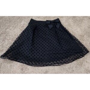 ELLE Mineral Black Size 10 Flocked A-line Sheer Polka Dots Lined Skirt Witchy